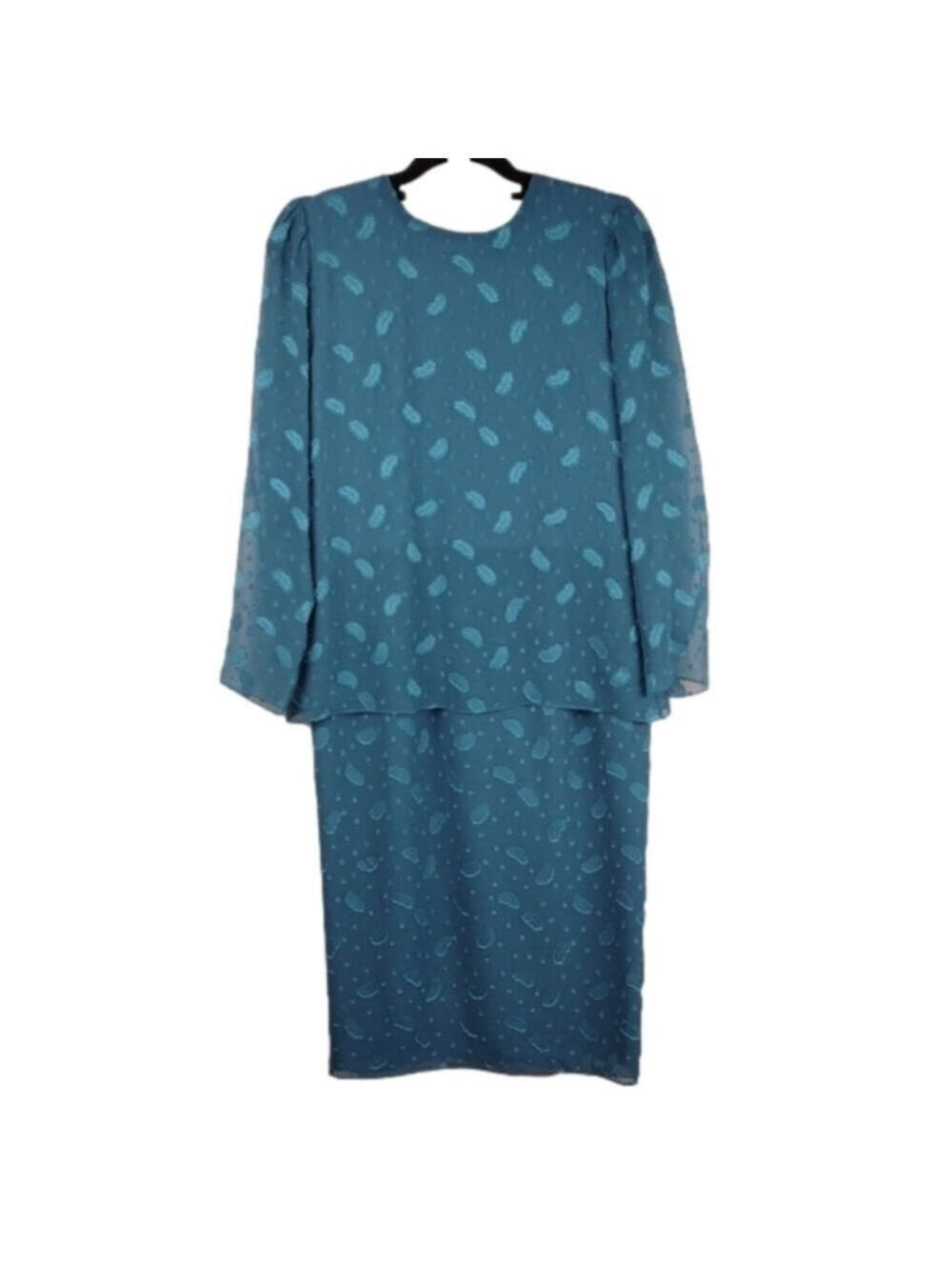 Ursula by Switzerland Teal Scoop Neck Long  Sleeve Embroidered Layer Shift Dress